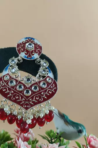   Gold Plated Traditional Kundan Pearl Chandbali Earrings For Wo  And Girls