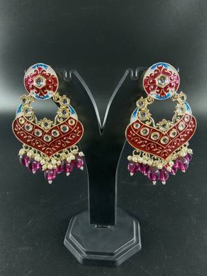   Gold Plated Traditional Handcrafted Pearl Kundan Beaded Chandbali Earrings for Wo  1
