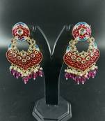   Gold Plated Traditional Handcrafted Pearl Kundan Beaded Chandbali Earrings for Wo 