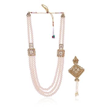   groom sherwani necklace moti mala layered for wedding | groom mala with brooch set 2
