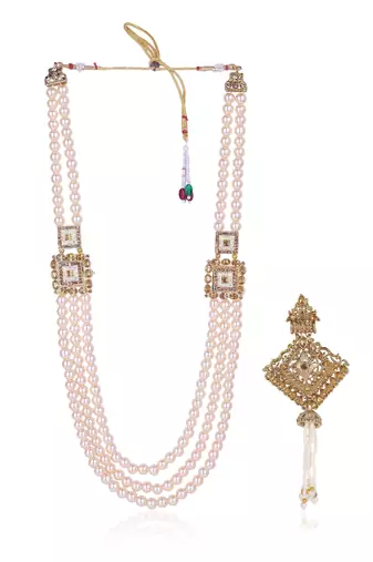   groom sherwani necklace moti mala layered for wedding | groom mala with brooch set
