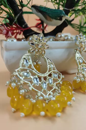   Gold Plated Traditional Kundan Pearl Chandbali Earrings For Wo  And Girls