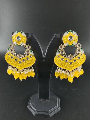   Gold Plated Traditional Handcrafted Pearl Kundan Beaded Chandbali Earrings for Wo  1