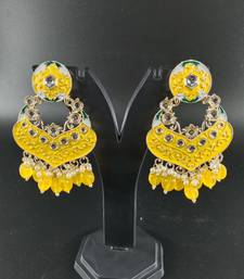   Gold Plated Traditional Handcrafted Pearl Kundan Beaded Chandbali Earrings for Wo 