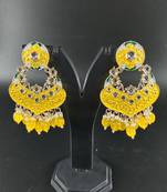   Gold Plated Traditional Handcrafted Pearl Kundan Beaded Chandbali Earrings for Wo 