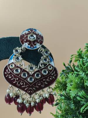   Gold Plated Traditional Handcrafted Pearl Kundan Beaded Chandbali Earrings for Wo  2