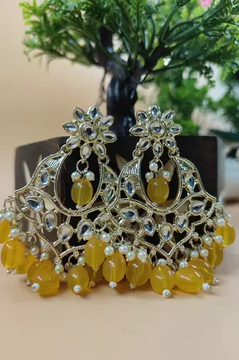   Gold Plated Traditional Kundan Pearl Chandbali Earrings For Wo  And Girls