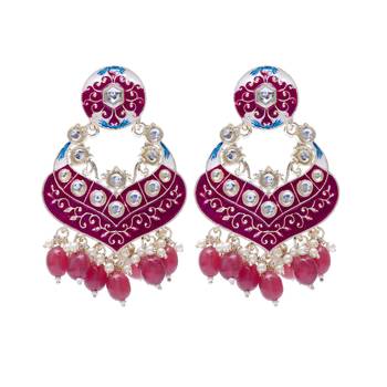   Gold Plated Traditional Handcrafted Pearl Kundan Beaded Chandbali Earrings for Wo  2