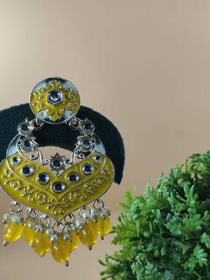   Gold Plated Traditional Handcrafted Pearl Kundan Beaded Chandbali Earrings for Wo  2