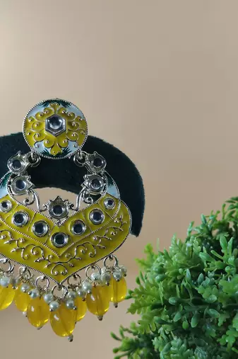   Gold Plated Traditional Handcrafted Pearl Kundan Beaded Chandbali Earrings for Wo 