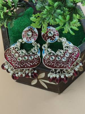   Gold Plated Traditional Handcrafted Pearl Kundan Beaded Chandbali Earrings for Wo  3