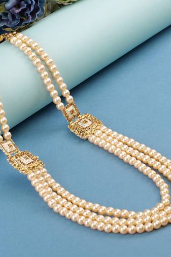   groom sherwani necklace moti mala layered for wedding | groom mala with brooch set