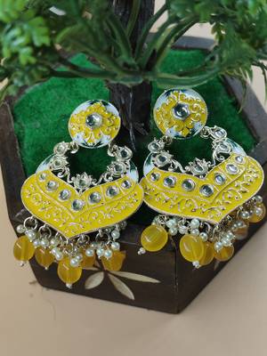   Gold Plated Traditional Handcrafted Pearl Kundan Beaded Chandbali Earrings for Wo  3