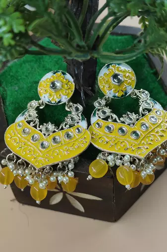   Gold Plated Traditional Handcrafted Pearl Kundan Beaded Chandbali Earrings for Wo 