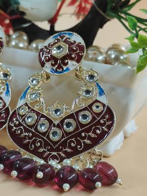   Gold Plated Traditional Handcrafted Pearl Kundan Beaded Chandbali Earrings for Wo  4