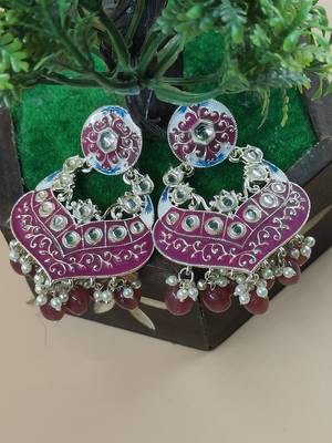   Gold Plated Traditional Handcrafted Pearl Kundan Beaded Chandbali Earrings for Wo  3