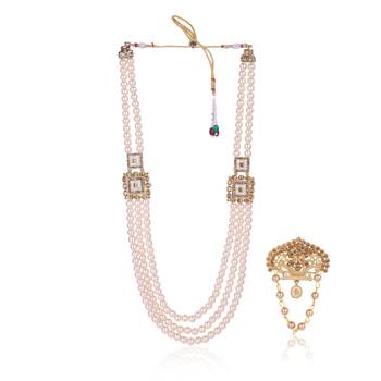   groom sherwani necklace moti mala layered for wedding | groom mala with brooch set 2
