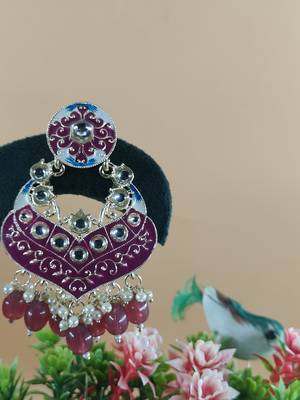   Gold Plated Traditional Handcrafted Pearl Kundan Beaded Chandbali Earrings for Wo  4