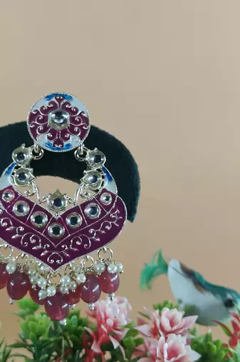   Gold Plated Traditional Handcrafted Pearl Kundan Beaded Chandbali Earrings for Wo 