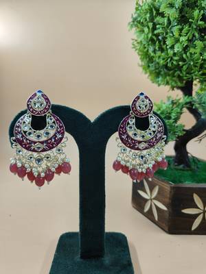   Gold Plated Traditional Handcrafted Pearl Kundan Beaded Chandbali Earrings for Wo  1