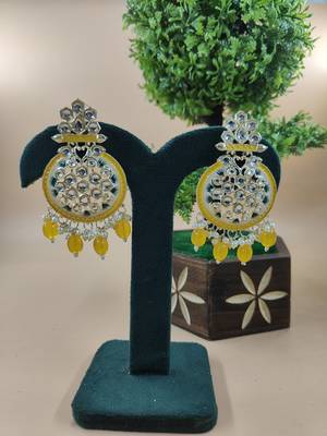   yellow Beads, and Kundan Ethnic Earrings for Wo  - Lightweight Earrings 1