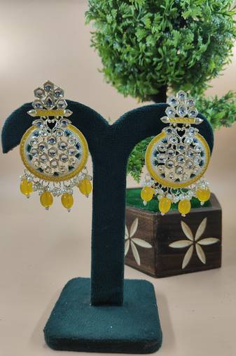   yellow Beads, and Kundan Ethnic Earrings for Wo  - Lightweight Earrings