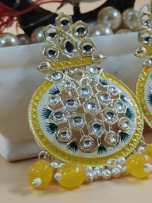   yellow Beads, and Kundan Ethnic Earrings for Wo  - Lightweight Earrings 2