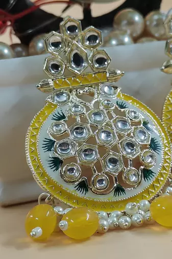   yellow Beads, and Kundan Ethnic Earrings for Wo  - Lightweight Earrings