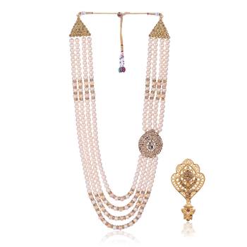   groom sherwani necklace moti mala layered for wedding | groom mala with brooch set 2