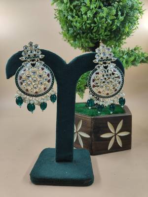   green Beads, and Kundan Ethnic Earrings for Wo  - Lightweight Earrings 1
