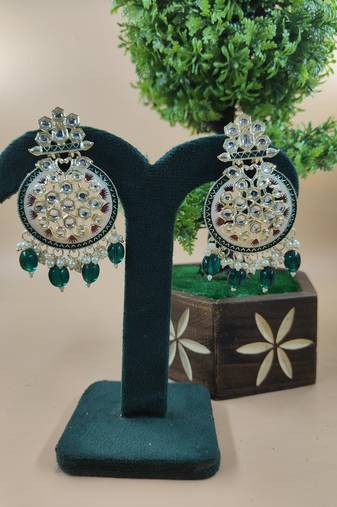   green Beads, and Kundan Ethnic Earrings for Wo  - Lightweight Earrings