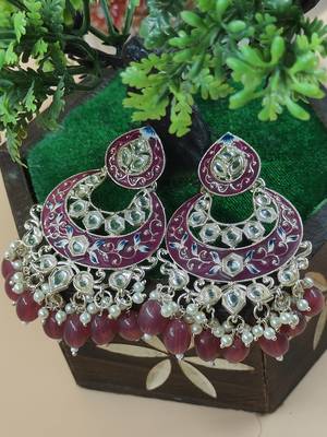   Gold Plated Traditional Handcrafted Pearl Kundan Beaded Chandbali Earrings for Wo  3