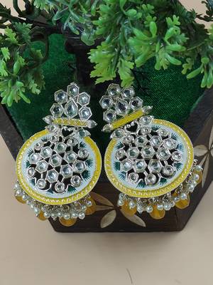   yellow Beads, and Kundan Ethnic Earrings for Wo  - Lightweight Earrings 3