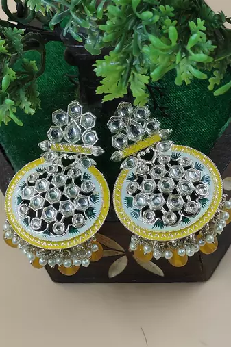   yellow Beads, and Kundan Ethnic Earrings for Wo  - Lightweight Earrings