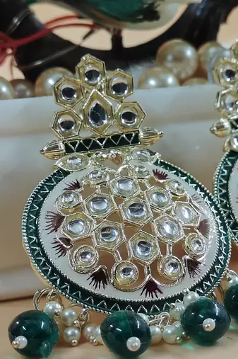   green Beads, and Kundan Ethnic Earrings for Wo  - Lightweight Earrings