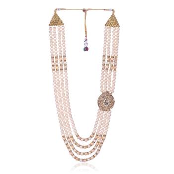   groom sherwani necklace moti mala layered for wedding | groom mala with brooch set 4