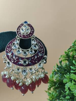   Gold Plated Traditional Handcrafted Pearl Kundan Beaded Chandbali Earrings for Wo  4