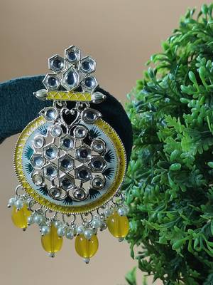   yellow Beads, and Kundan Ethnic Earrings for Wo  - Lightweight Earrings 4