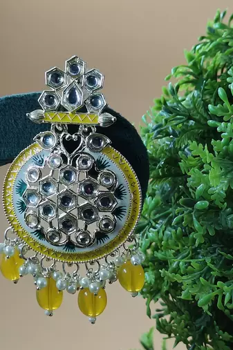   yellow Beads, and Kundan Ethnic Earrings for Wo  - Lightweight Earrings
