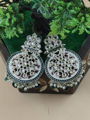   green Beads, and Kundan Ethnic Earrings for Wo  - Lightweight Earrings 3