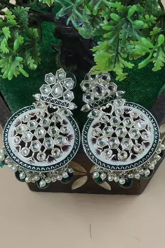   green Beads, and Kundan Ethnic Earrings for Wo  - Lightweight Earrings
