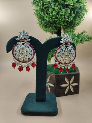   red Beads, and Kundan Ethnic Earrings for Wo  - Lightweight Earrings 1