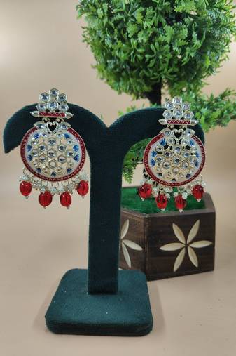   red Beads, and Kundan Ethnic Earrings for Wo  - Lightweight Earrings