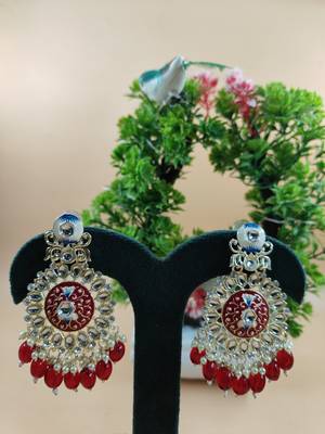   red Beads, and Kundan Ethnic Earrings for Wo  - Lightweight Earrings 1