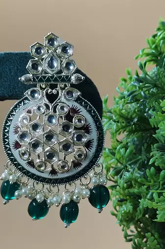   green Beads, and Kundan Ethnic Earrings for Wo  - Lightweight Earrings