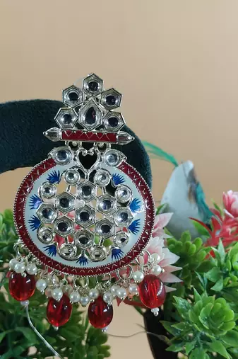   red Beads, and Kundan Ethnic Earrings for Wo  - Lightweight Earrings