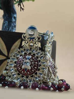   Purple Beads, and Kundan Ethnic Earrings for Wo  - Lightweight Earrings 2