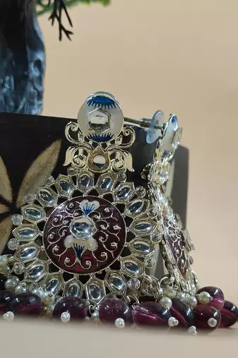   Purple Beads, and Kundan Ethnic Earrings for Wo  - Lightweight Earrings