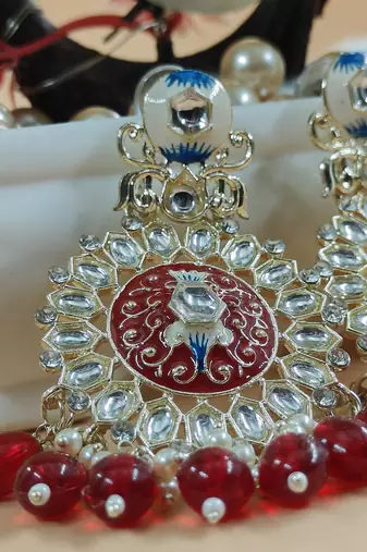  red Beads, and Kundan Ethnic Earrings for Wo  - Lightweight Earrings