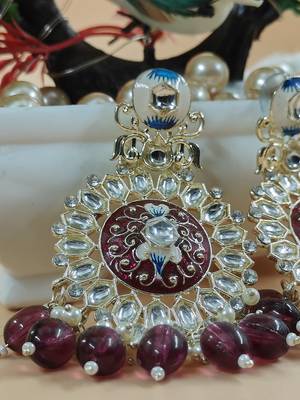   Purple Beads, and Kundan Ethnic Earrings for Wo  - Lightweight Earrings 3